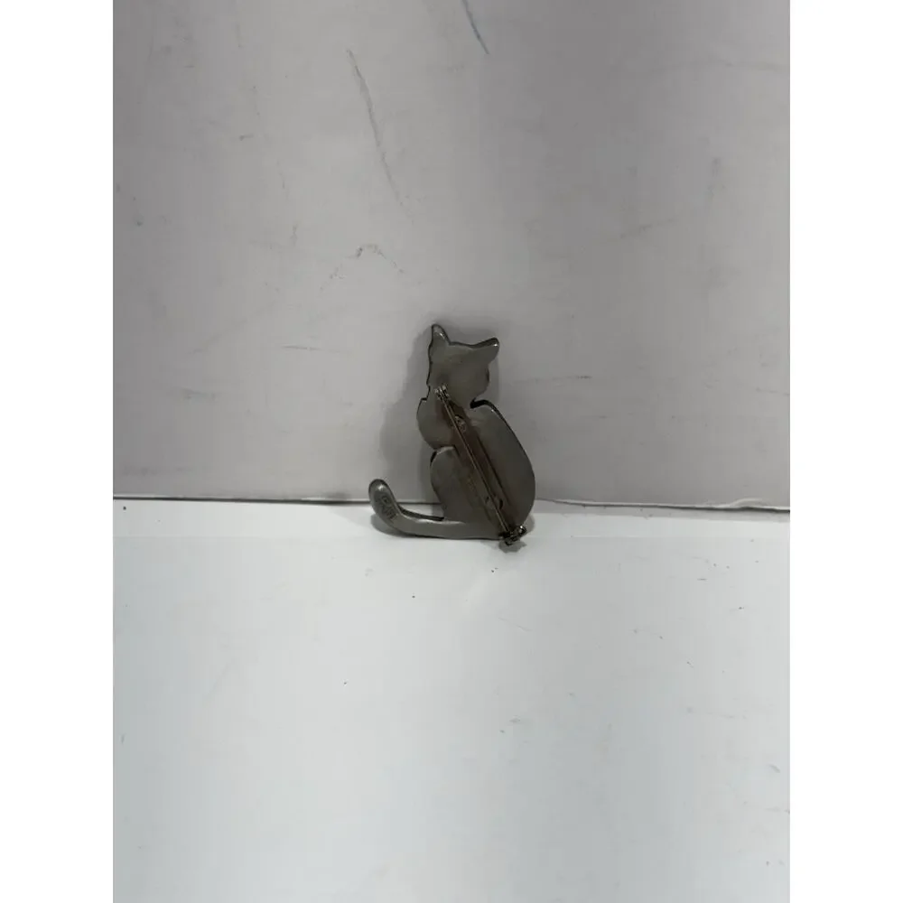 Shields Pewter Cat Kitty Kitten Brooch Pin Silver‎ Tone Gold Tone Collar Signed